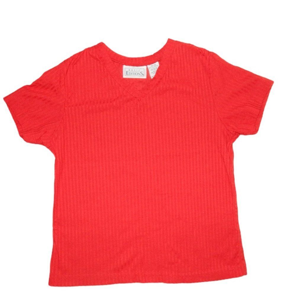 Vintage Basic Editions Girls 14/16 (Fits 10/12) Red V-Neck Blouse Stretch Tee